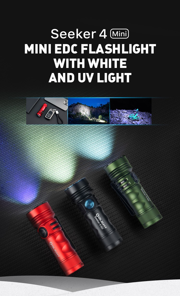 Olight Seeker 4 Mini 1200 Lumens Mini EDC Torch with White & UV Olight Seeker 4 Mini 1200 Lumens Mini EDC Torch with White & UV