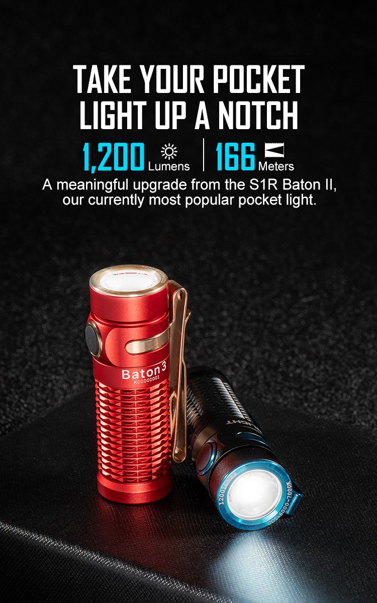 Baton 3 1,200 lumens Rechargeable EDC Torch- Olight Australia