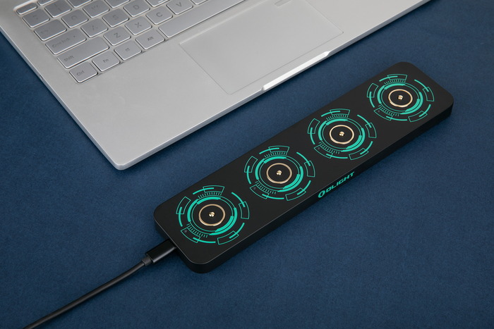 Omino Cyber Cyan with four magnetic charging ports 20% OFF in Olight Feb Flash Sale