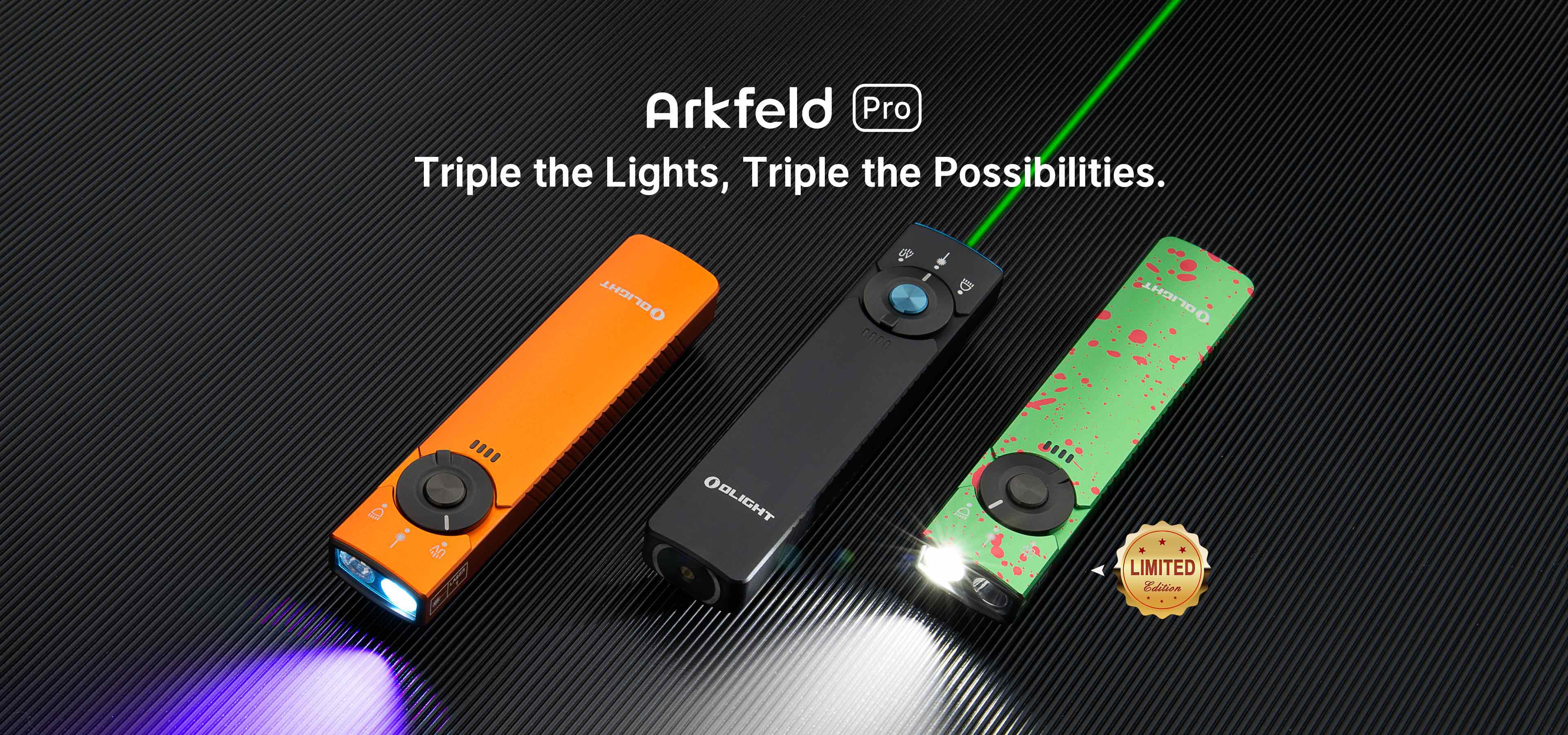 Olight Arkfeld Flashlight With Green Laser - OD Green, 1000 Lumens, NW 4000K-5000K, Rechargeable